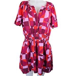 By Anthropologie The Somerset Linen Pink Orange Shorts Pockets Romper Women's L